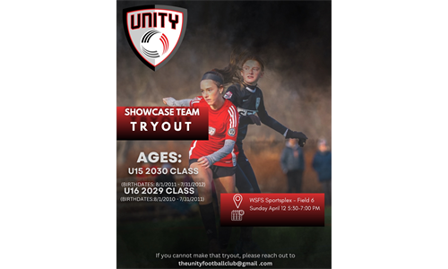 Unity FC U15 (9th grade) and U16 (10th grade) Tryouts